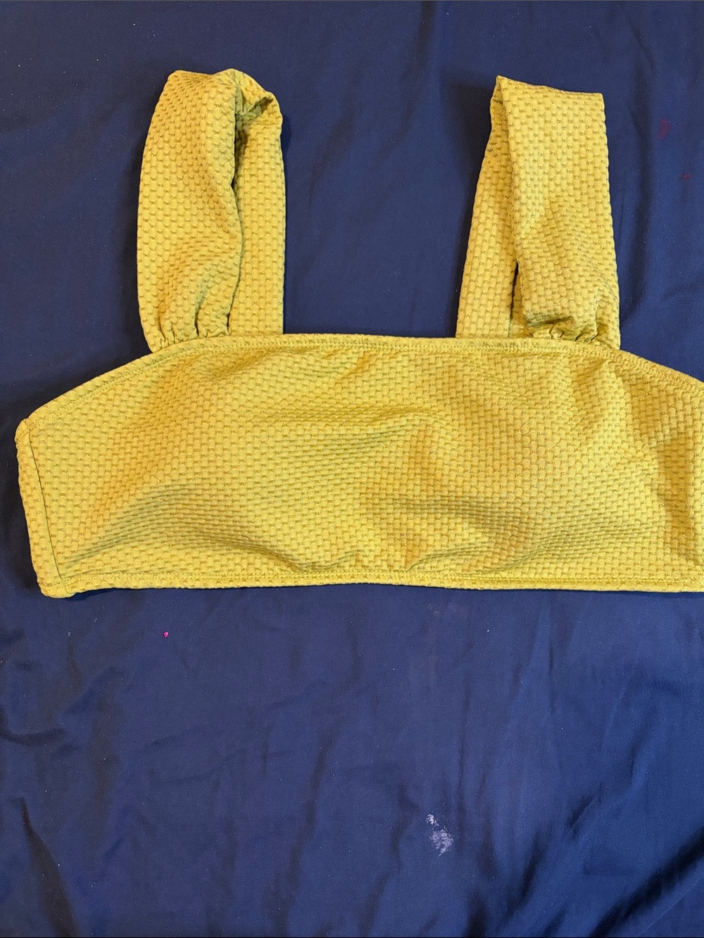 Textured Yellow Bandeau Bikini Top with Wide Straps